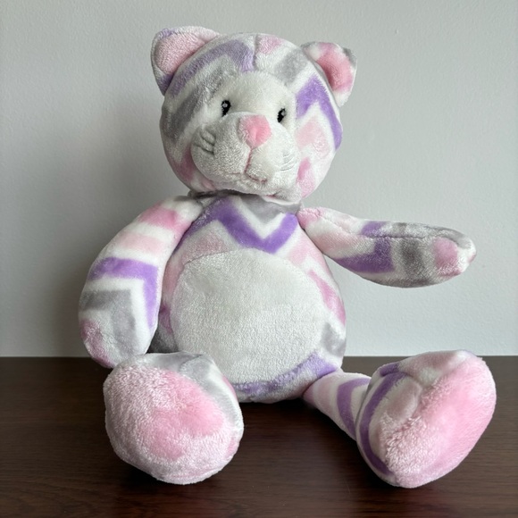 Little Miracles Chevron Pattern Cat Rattle Plush Lovey Security Toy - Picture 1 of 7